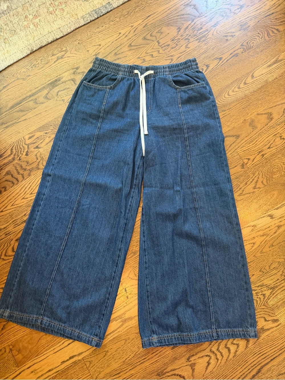 Universal Thread Wide Leg Elastic Waist Denim Pants - Blue large